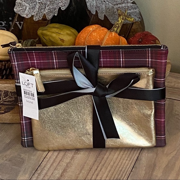 LOFT Plaid & Gold Bag Set - NEW! - Picture 1 of 6
